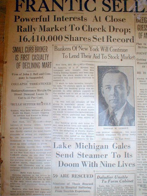 10 30 1929 Headline Display Newspaper Stock Market Crash Great