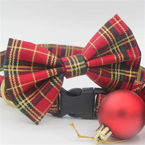 Red And Gold Tartan Dog Bow Tie By Muddy Paws Accessories