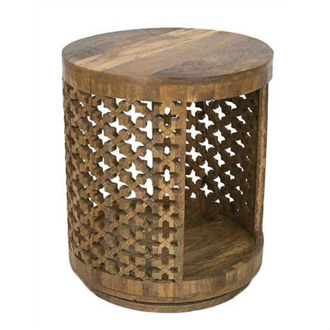 Hand Carved Mango Wood Rotating Side Table First Of A Kind With
