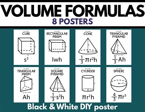 Volume Formulas Set Of 8 Posters 3d Geometry 3d Shapes Etsy Australia