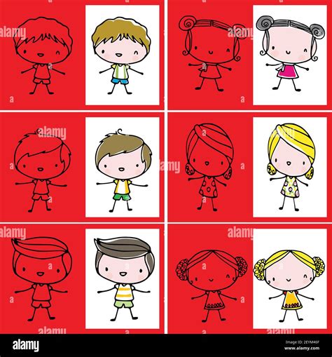 Vector Dibujos Animados Niños Niños Y Niñas Conjunto Imagen Vector De