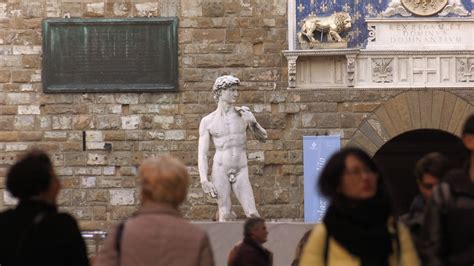 Michelangelo David Statue In Piazza Della Signoria Florence Stock Video