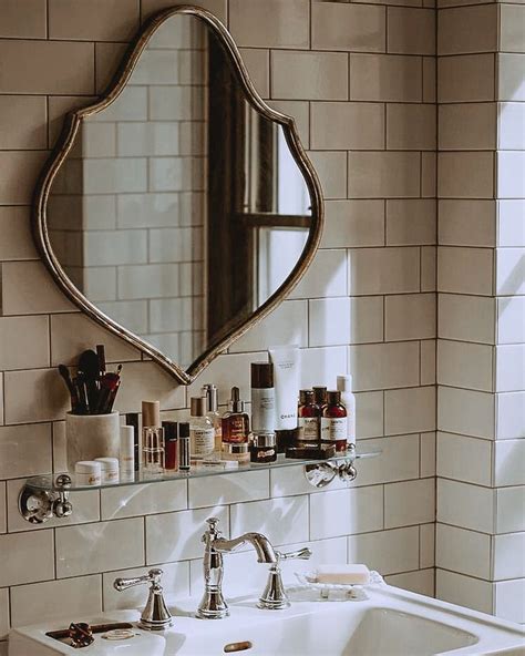 Designed to remain clear in humidity our bathroom mirrors lights and shelf sets. white subway tile backsplash in vintage bathroom design ...