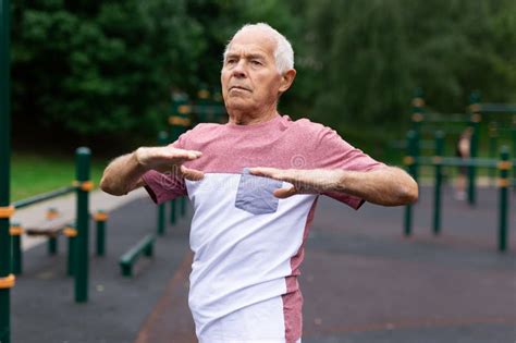 Old Man Warming Up Before Training Outdoors Stock Image Image Of