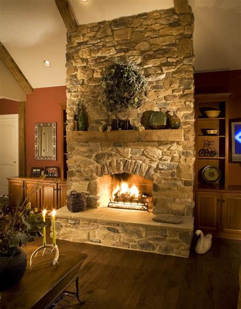 fieldstone fireplace ideas