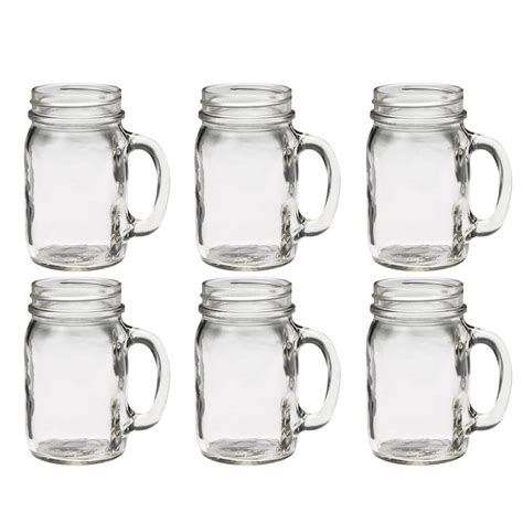 6 Mason Jar Mug With Handle Rustic Bridal Wedding Drinking Clear Glass — Alltopbargains