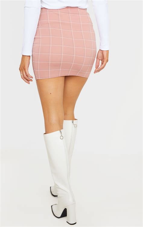 Dusty Pink Checked Mini Skirt Skirts Prettylittlething