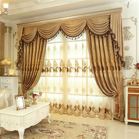 2 Color Elegant Embroidered European Style Curtain For Living Room