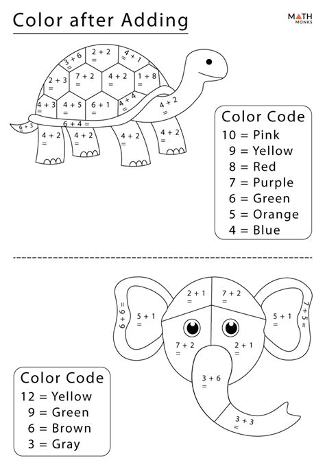 Addition Coloring Worksheets With Answer Key