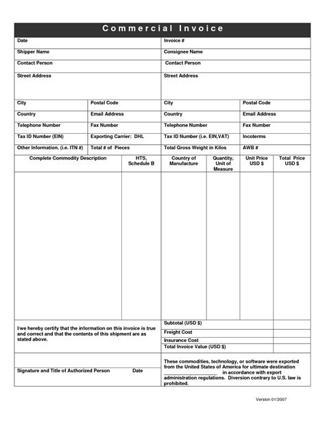 Dhl Commercial Invoice Template Invoice Template Ideas