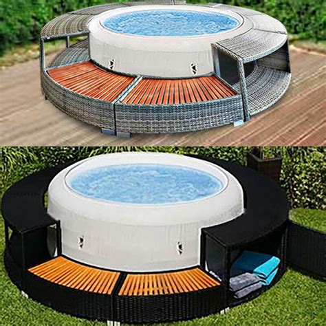 Poly Rattan Spa Surround Hot Tub Modern Tropical Hardwood Outdoorin