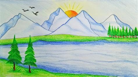 Most Beautiful Scenes Of The Nature Drawing How To Draw Scenery Of Mountain Step By Step (Very ...