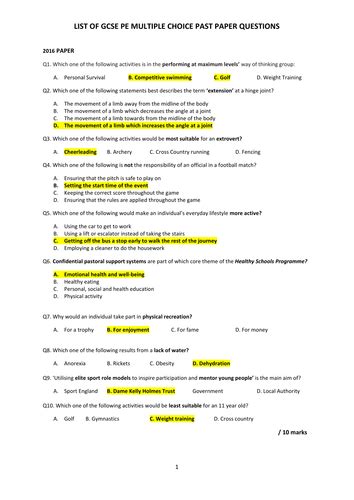 Links to all acca past papers. AQA GCSE PE 60 past paper multiple choice questions and ...