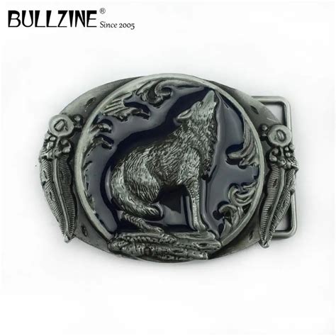 Bullzine Zinc Alloy Wolf Jeans T Western Cowboy Belt Buckle Pewter