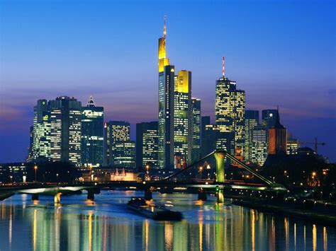 Skyline At Night Frankfurt Germany Download Wallpaper Wallpaper S