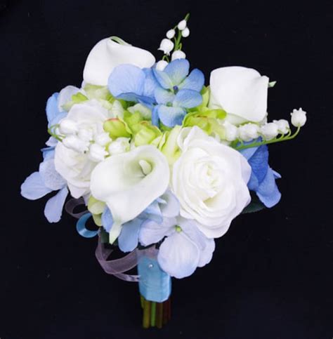 Wedding Bouquet Blue Hydrangeas White Roses And Calla Lilies Etsy