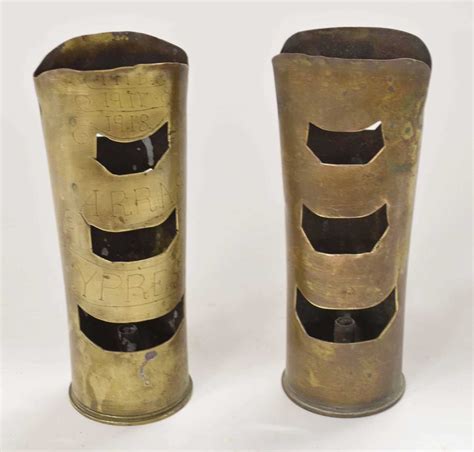 Lot 73 Pair Of Wwi Trench Art Shells 1916 1917