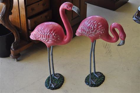 Pair Of Cast Iron Pink Flamingo Statues Item 30490 Yarragon