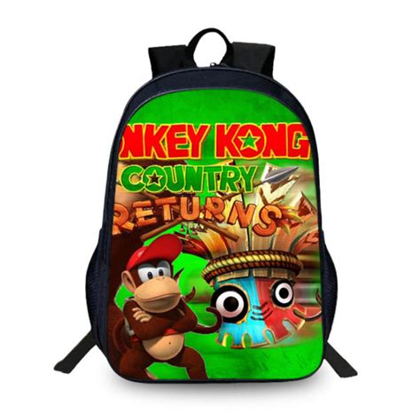 16″donkey Kong Backpack School Bag Black Baganime