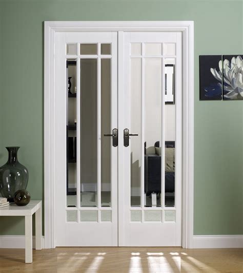 Manhattan White Primed Internal French Doors With Clear Bevelled Glass