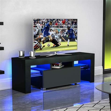 Binrrio Modern Tv Stand With Led Lights High Gloss