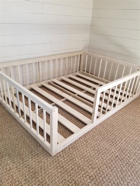 When choosing a toddler bed, i wanted something low to the floor, so that the baby could easily get in and out without falling. Montessori Floor Bed With Rails FULL Size | Toddler floor ...