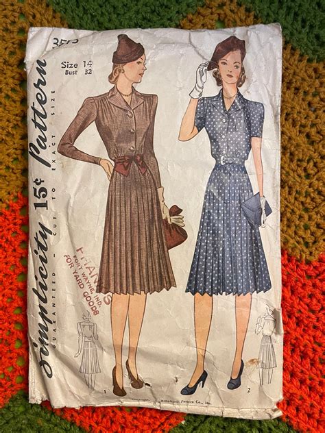 Vintage 1940 Simplicity Sewing Pattern 3573 Misses Dress Etsy Uk