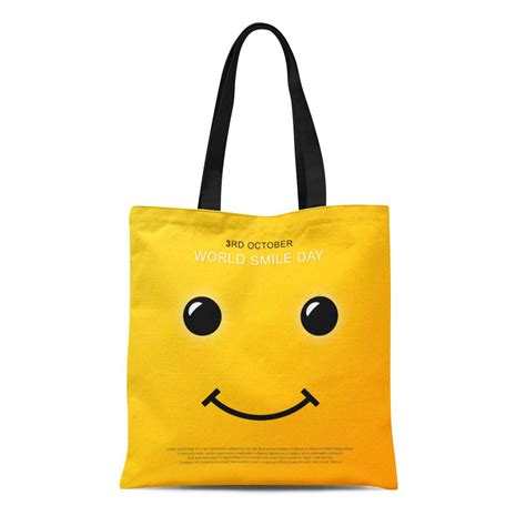 Hatiart Canvas Tote Bag Happy Smiley Face Yellow Smile World Day