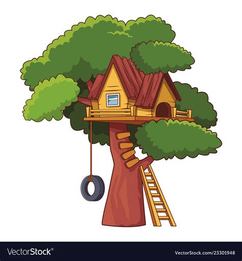 Tree House Cartoon Royalty Free Vector Image Vectorstock