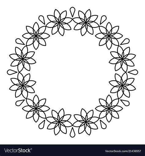 Outline Flowers Circle Frame Design Monochrome Vector Image