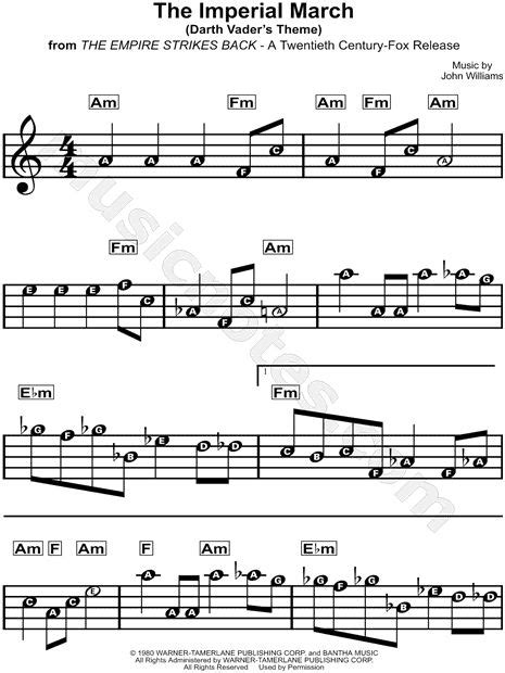 Bellow is only partial preview of imperial march sheet music, we give you 1 pages music notes preview that you can try for free. "The Imperial March" from 'Star Wars: The Empire Strikes Back' Sheet Music for Beginners in C ...