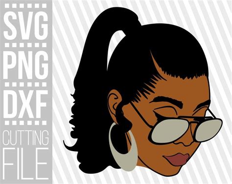 Black Woman With Glasses Svg Afro Woman Svg Layered Svg Ponytail