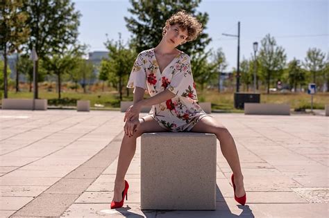 Women Sitting Spread Legs Women Outdoors Model Red Heels Hd Wallpaper Wallpaperbetter