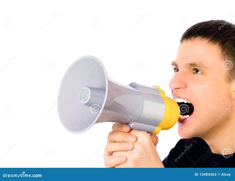 Man Yelling Into Megaphone Stock Image Image Of Inform 13484263