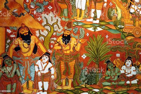 Mural Typical Traditional Kerala Style Antique Painting Stock Photo