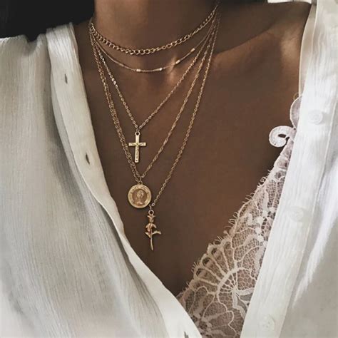 Layers Cross Chokers Necklace Rk Loveitbabe Layered Cross Necklace Gold Necklace Layered