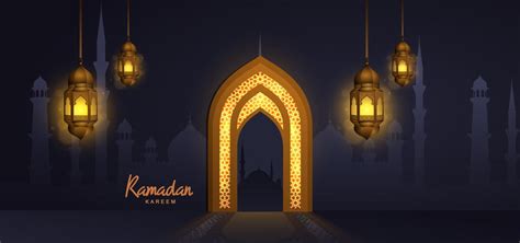 Ramadan Kareem With Mosque Door Light Lantern Islamic Pattern Mosque