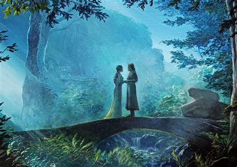 Arwen And Aragorn On The Bridge In Rivendell Oil Painting Lord Of The