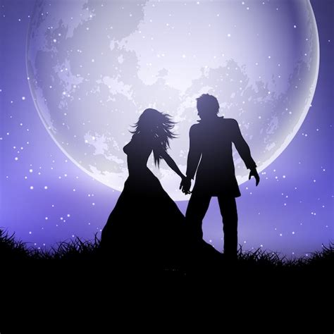 Silhouette Of Wedding Couple Against A Moonlit Sky Vector Free Download