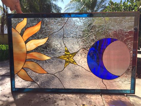 Mystical Sun Moon And Star Leaded Stained Glass Window Panel 3