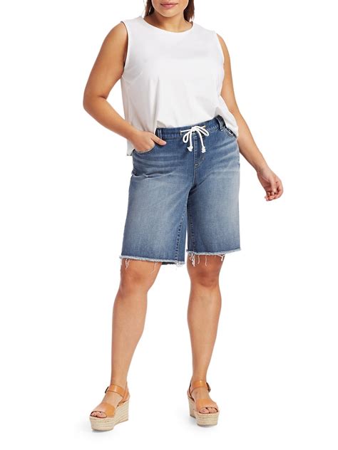 Shop Slink Jeans Plus Size Mid Rise Denim Bermuda Shorts Saks Fifth Avenue
