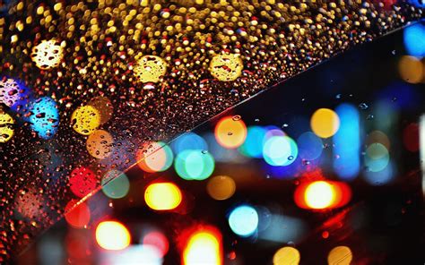 Glass Rain Drops Bokeh Lights Night Color Window Wallpapers Hd