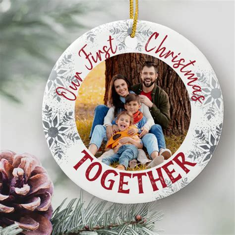 Our First Christmas Together W Custom Photo Red Ceramic Ornament