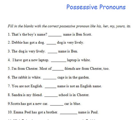 Possessive Pronouns Elementary Worksheet E