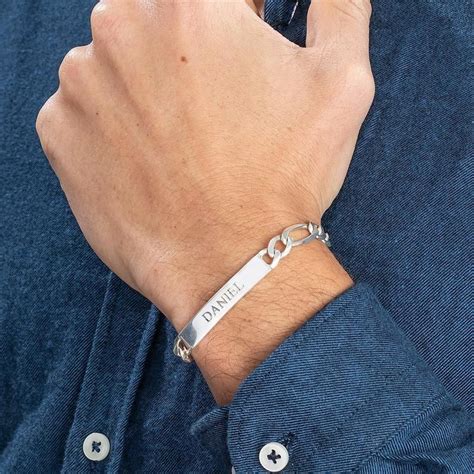 Personalized Silver Mens Id Bracelet With Engraving Custom Made Man