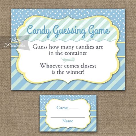 Candy in the jar guessing game. Printable Candy Guessing Game - Blue Yellow Whimsey