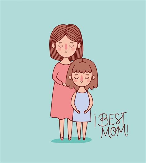 Dibujos Animados De Madre E Hija Con El Mejor Texto De Mamá Vector