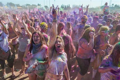 People Celebrating Holi Festival Of Colors Editorial Photography