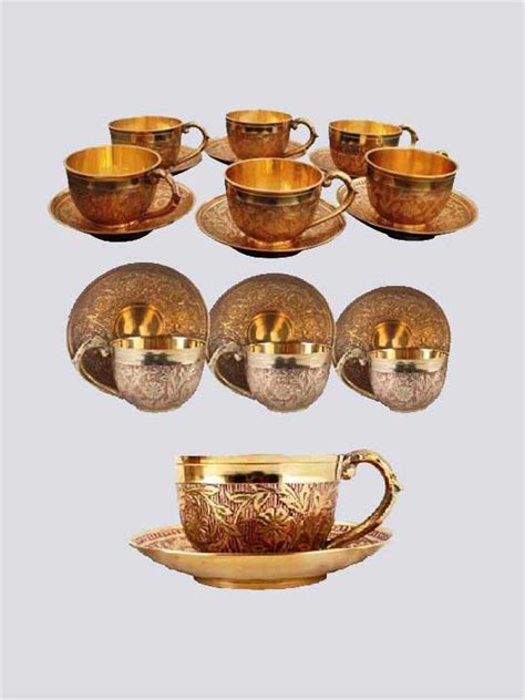 Brass Tea Set Pack Of Cup Saucers Set Copper Antique Work Shri
