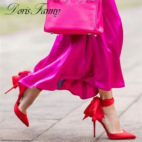 Doris Fanny Weddingparty Lace Up Red Slingback Women Pumps High Heels Sexy Stiletto Heels